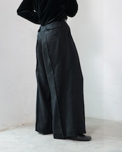 i’m here - Linen Wide Pants :Black|3種リネン切替/ワイド/“だまし絵”前立て