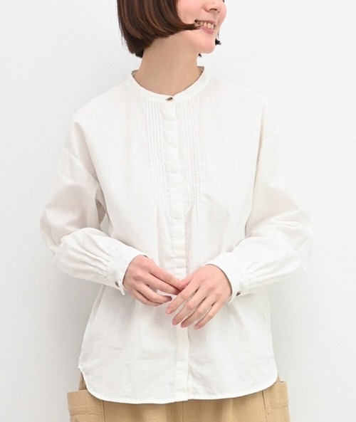 tukuroi by SUN VALLEY ツクロイ / 製品染め 綿麻平織 ピンタックスタンドカラーシャツ