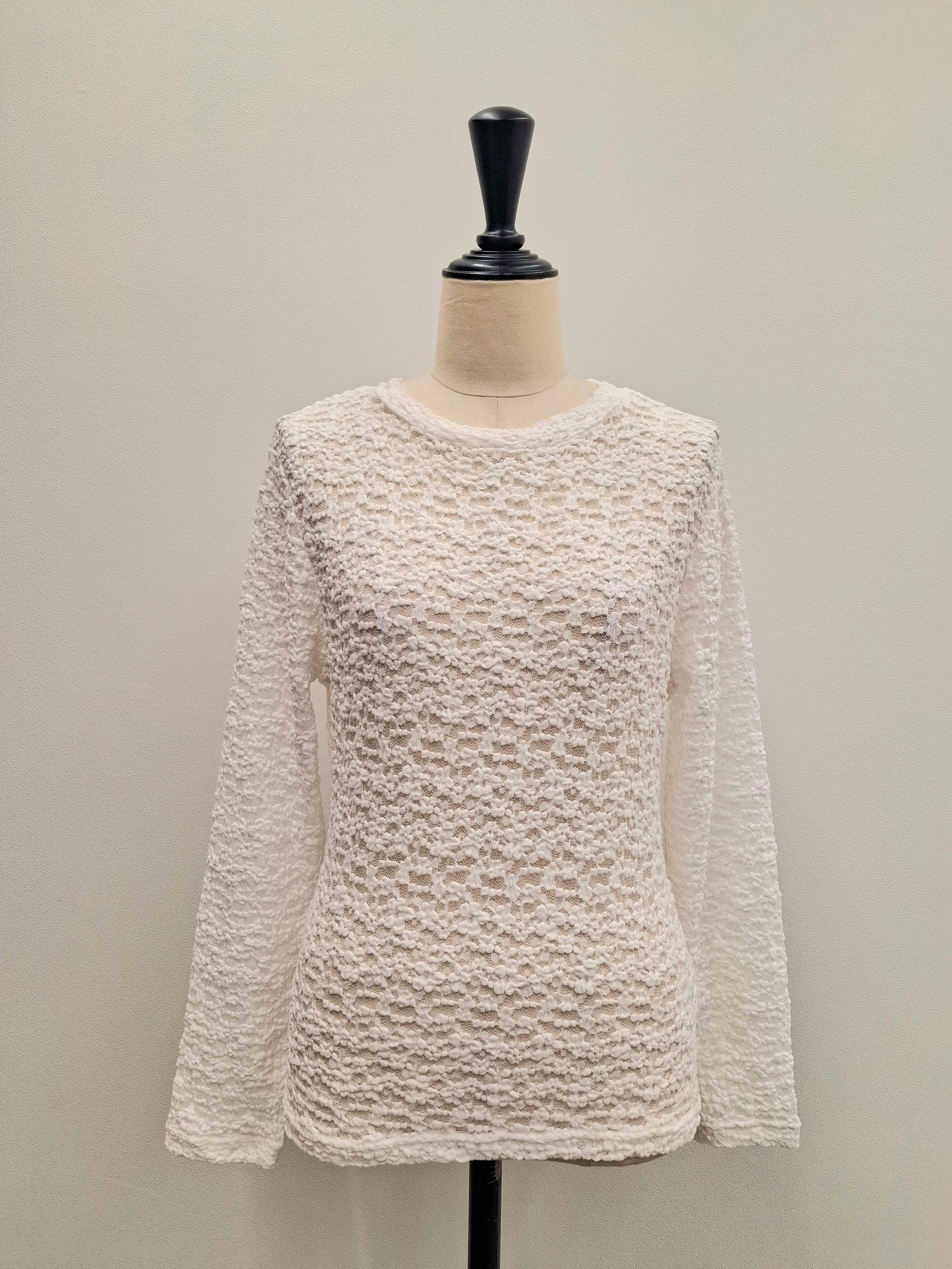 【SAMPLE SALE】クルーネックストレッチレースプルオーバー(ホワイト)