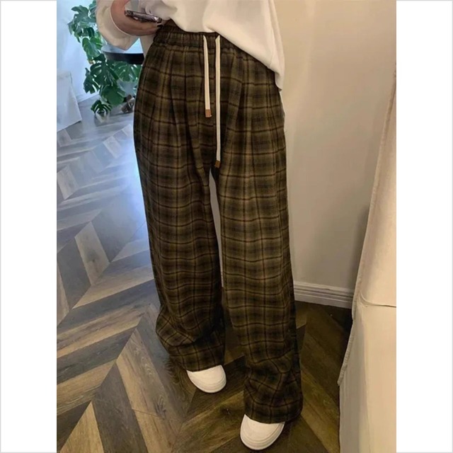 ゆったり クラシックチェック柄 ストレートパンツ Ln00008