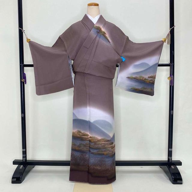 訪問着 中古 薄鼠色 鼠色 幅広 大きめ 古典 裄丈67cm 身丈164cm 結婚式 着物 入学式 卒業式 礼装 3115