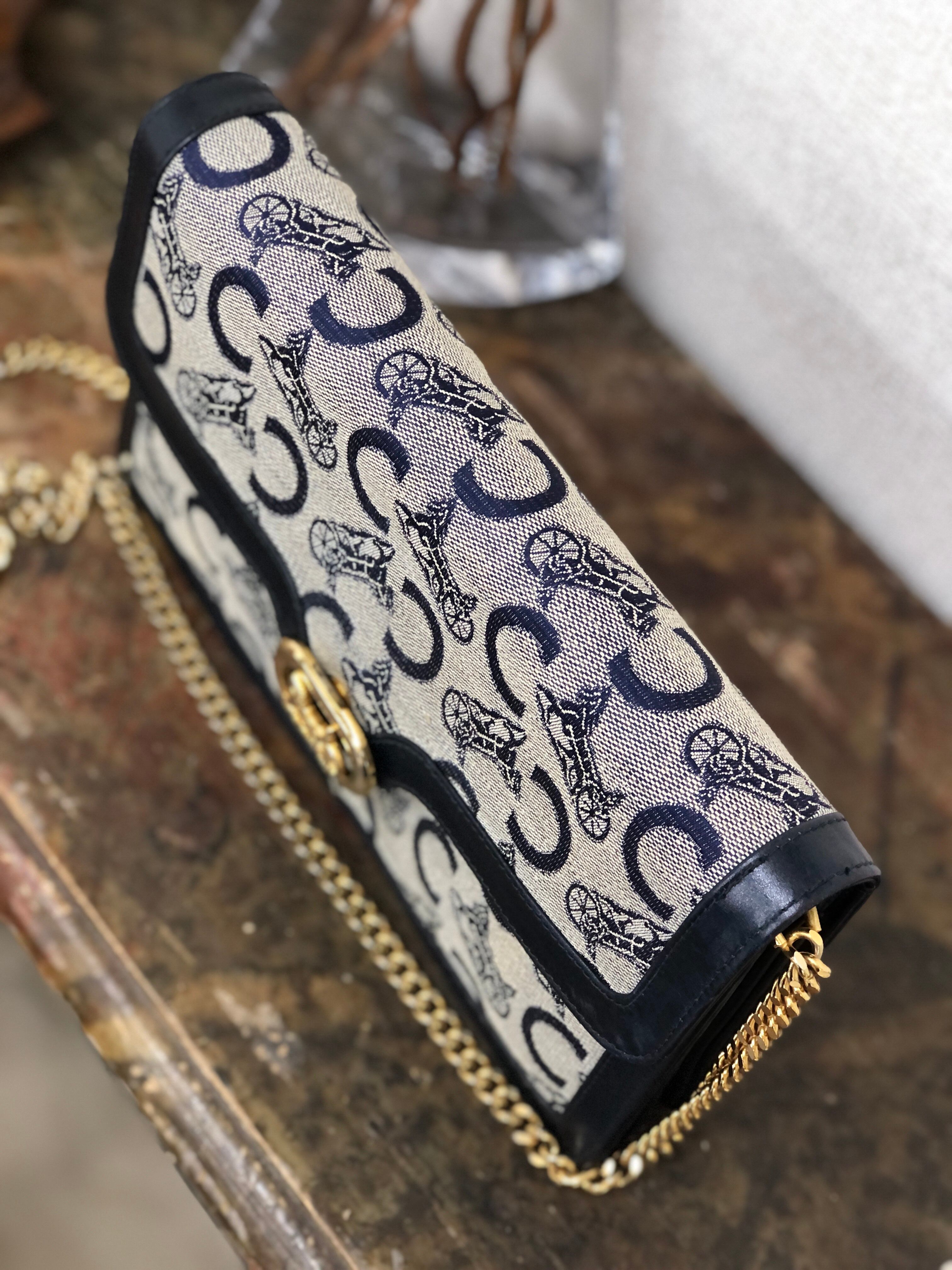 オールドセリーヌ CELINE ショルダーバッグ  Cマカダム 馬車金具 ネイビ CELINE セリーヌ Cマカダム 馬車 ホースキャリッジ ジャガード×レザー