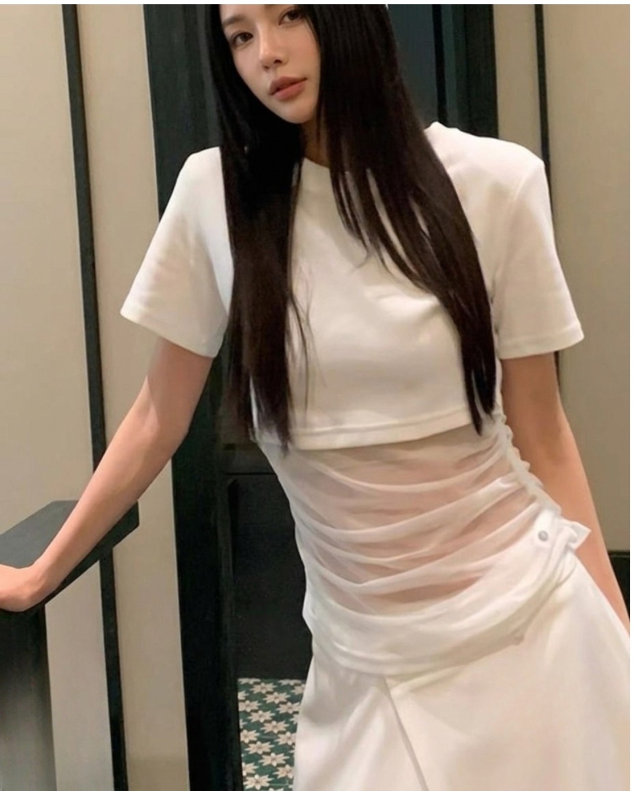 シアー切替ドレープ半袖Tシャツ 2color A1011 - 5