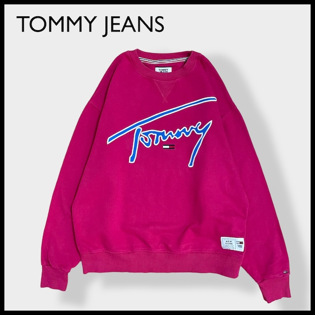 【TOMMY JEANS】 トルコ製 刺繍ロゴ スウェット トレーナー プルオーバー マゼンダ ショッキングピンク M トミージーンズ TOMMY HILFIGER トミーヒルフィガー US古着