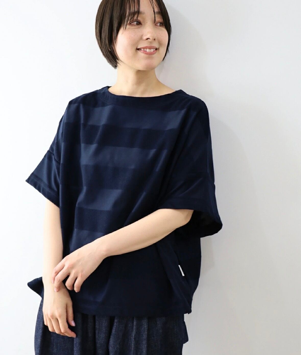 うさとの服 藍染青と白のストライプ ノースリーブジレベスト 