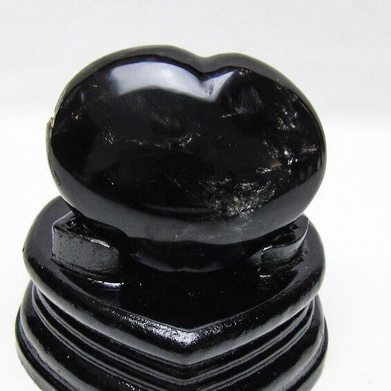 モリオン 置物 ハート 黒水晶 一点物 台座付属 145-2095