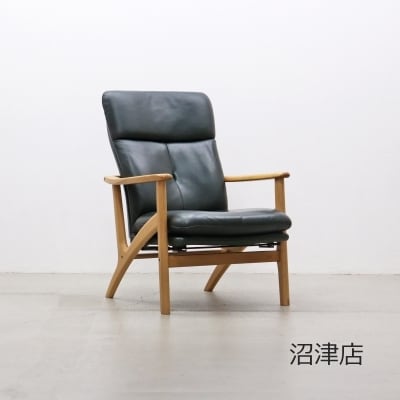 沼津店】浜本工芸 本革 オーク材 リクライニングチェア 1Pソファ