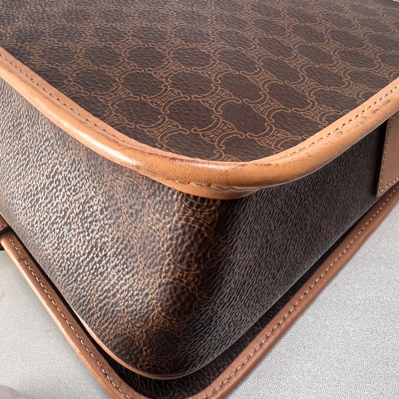 CELINE セリーヌ マカダム レザー ショルダーバッグ ブラウン A-14112