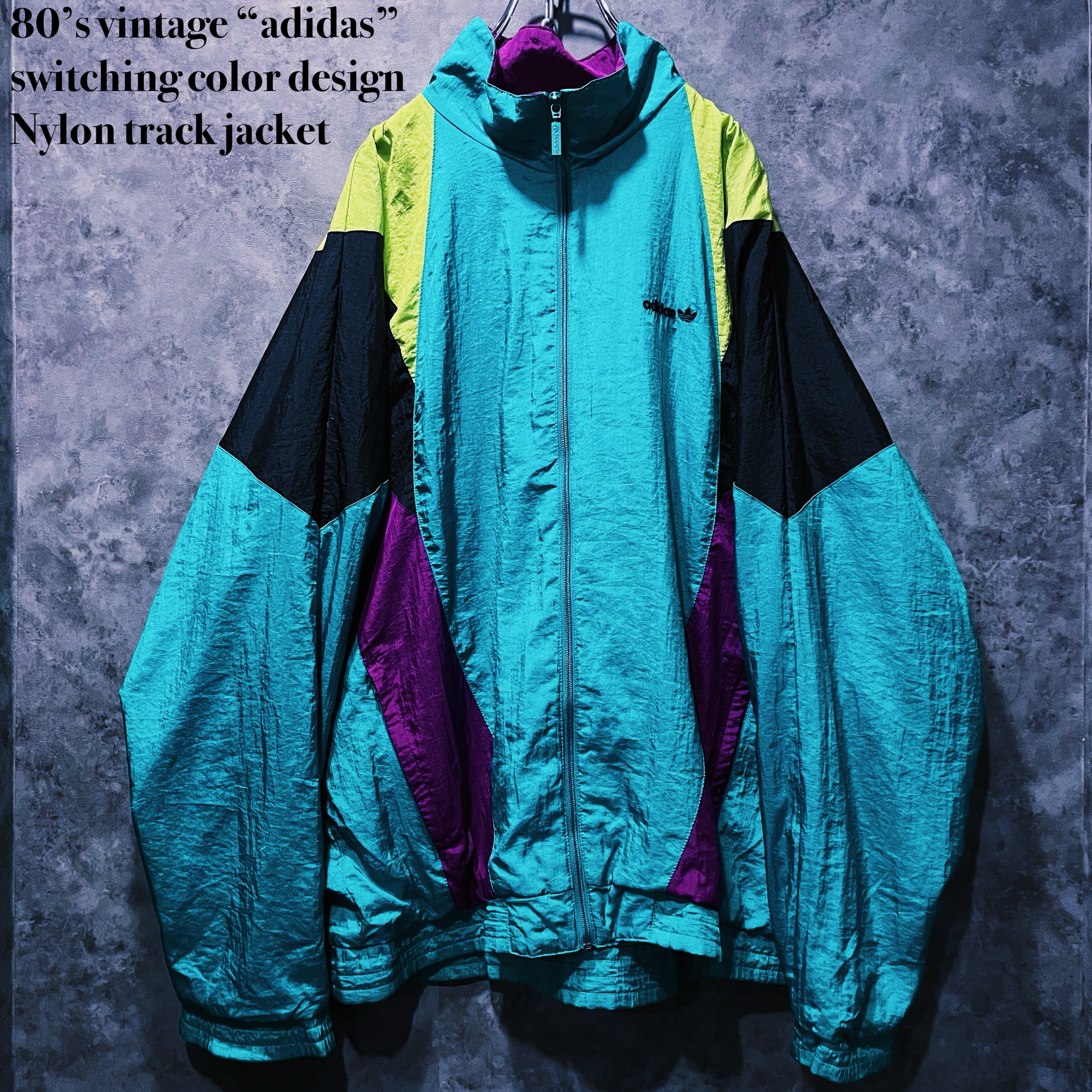 【doppio】80’s vintage “adidas” switching color design Nylon track jacket