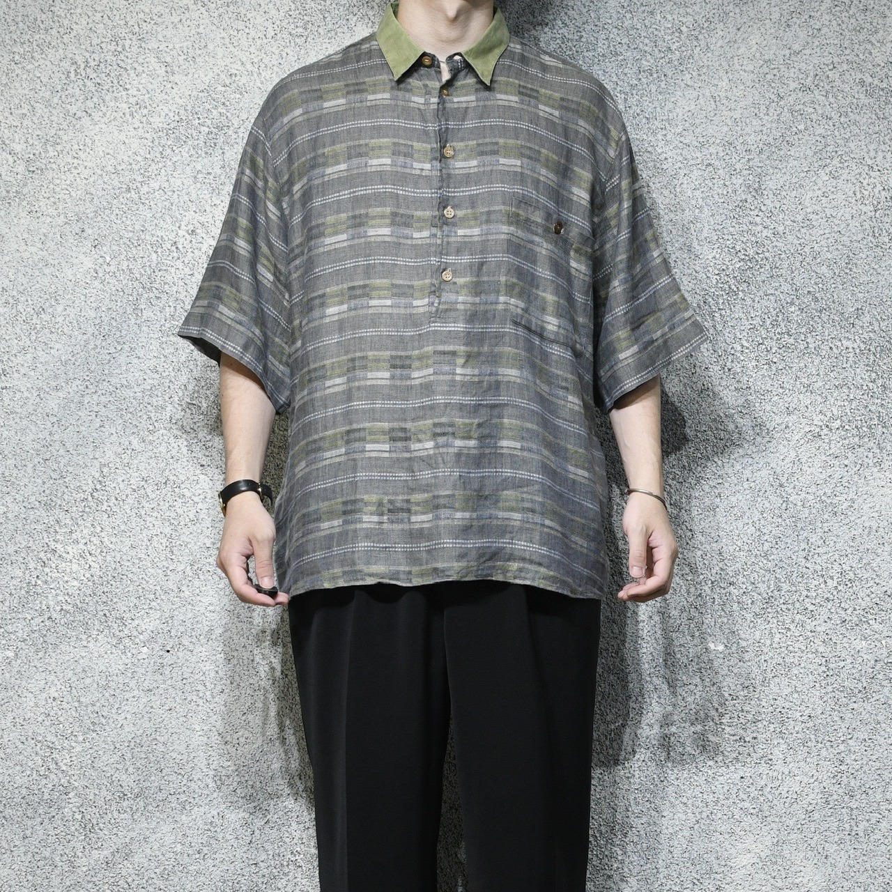 jacquard weave design linen rayon pullover shirt