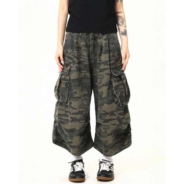 【即納】camouflage cropped pants　迷彩クロップドパンツ　J1128　L