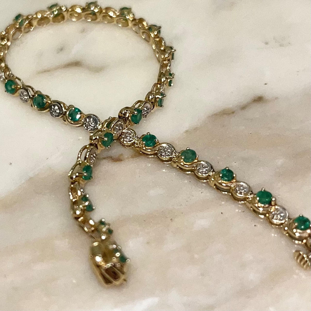 vintage 14ct gold emerald & diamond tennis bracelet