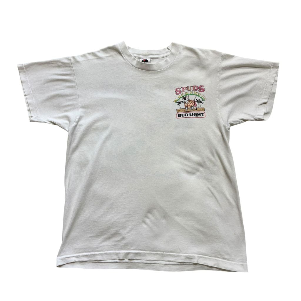 90s USA製 バドライト 両面Tシャツ Spuds MacKenzie Bud Light L 白