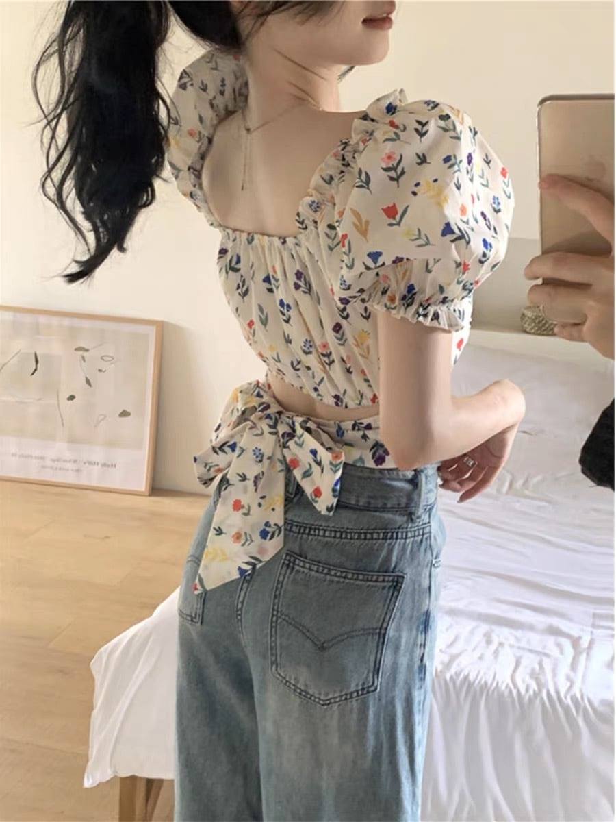 マチャット バックリボントップス バックリボン花柄トップス G105CT0031 | liberal style. - 韓国