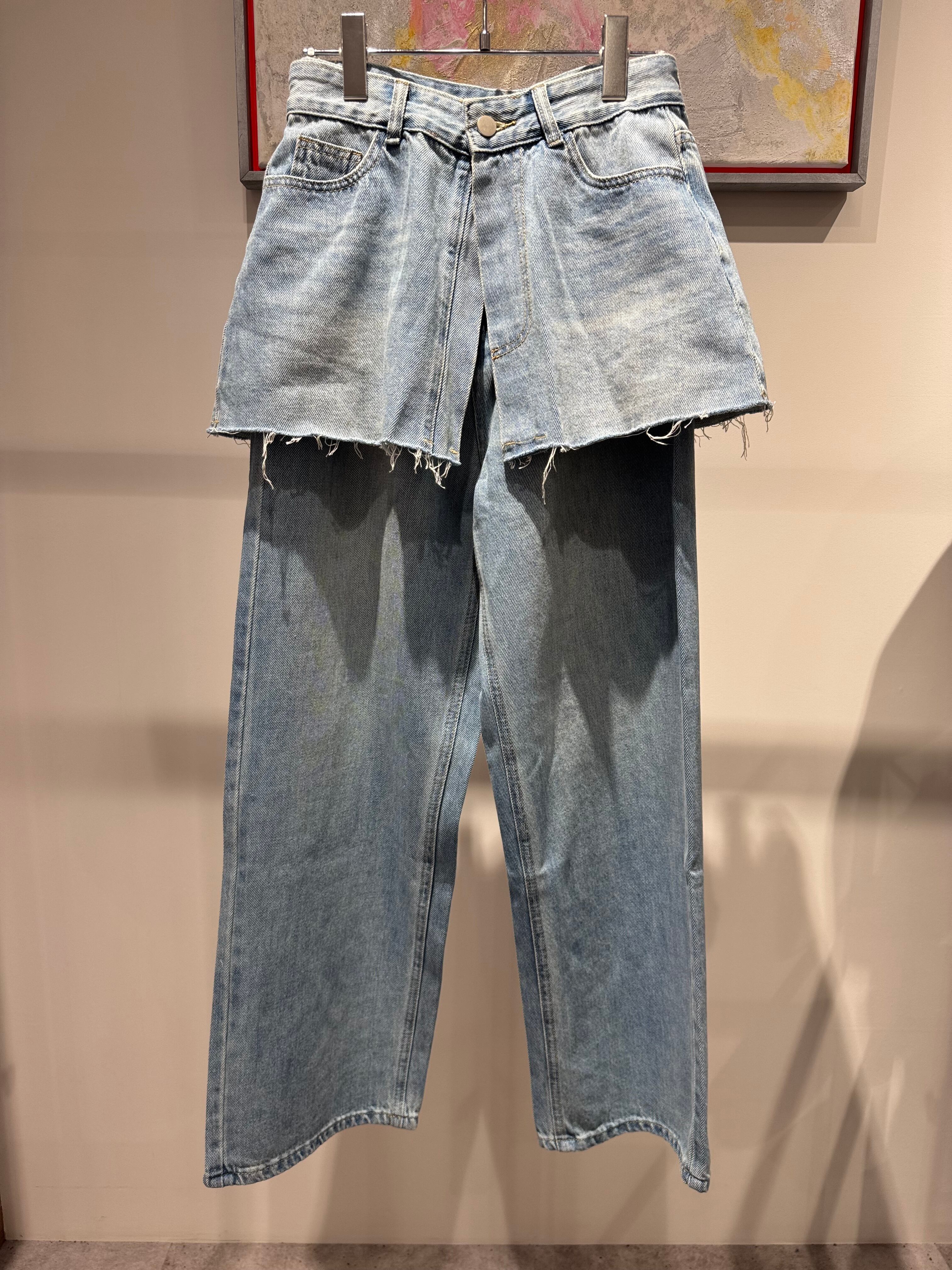 2way layered denim pants