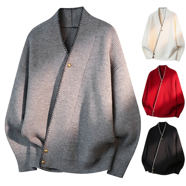 ♥Vネックカーディガン!【WSシリーズ】★セーター★ 4color ニットトップス 男女兼用 メンズ 大きいサイズ 配色 黒 赤 白 灰