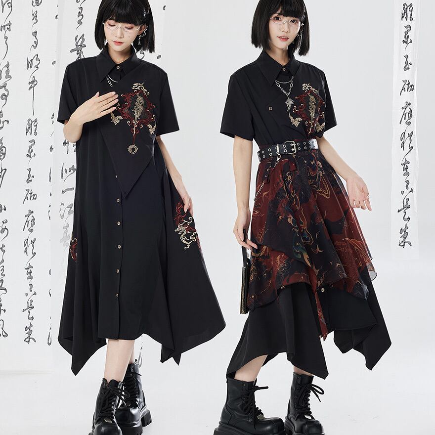 黒麟の長夜 中華サブカルアシンメトリーワンピース