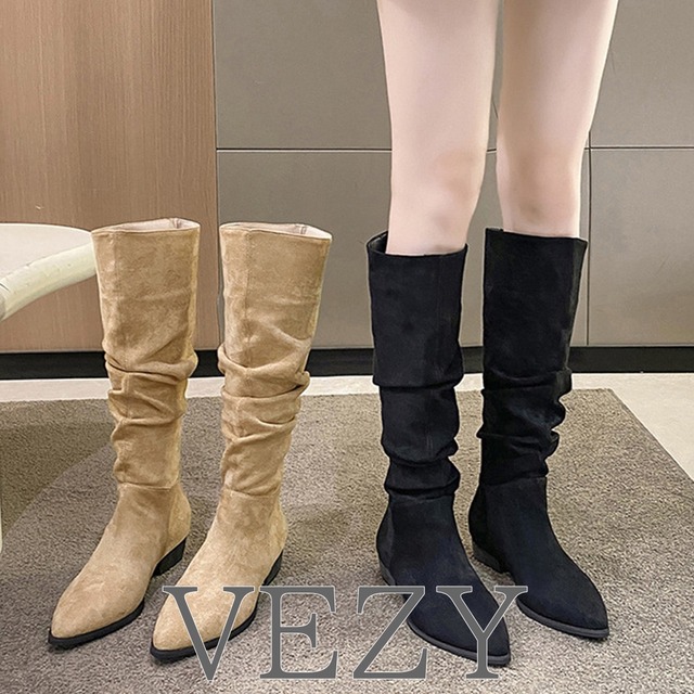 ロングブーツ レディーススエード調ブーツ 韓国 ローヒール ジョッキーブーツ くしゅくしゅ ニーハイブーツ 美脚脚長 通勤通学 カジュアル秋冬シューズ 歩きやすい 靴 shoes シューズ ベジー VEZY ItemNo.【18475481 】