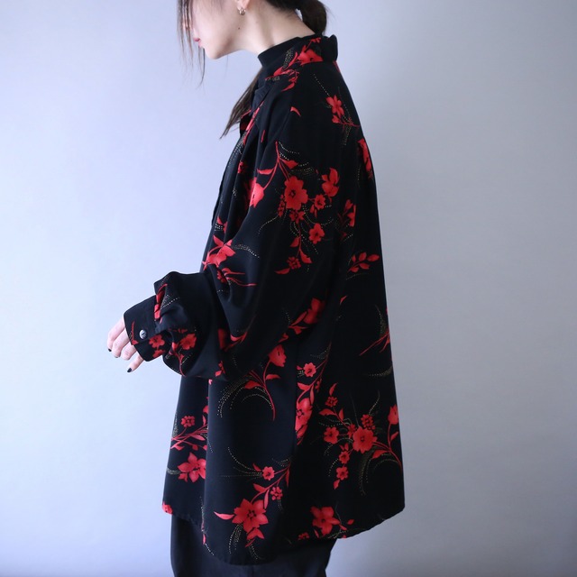 beautiful flower pattern yoke tuck design over silhouette shirt