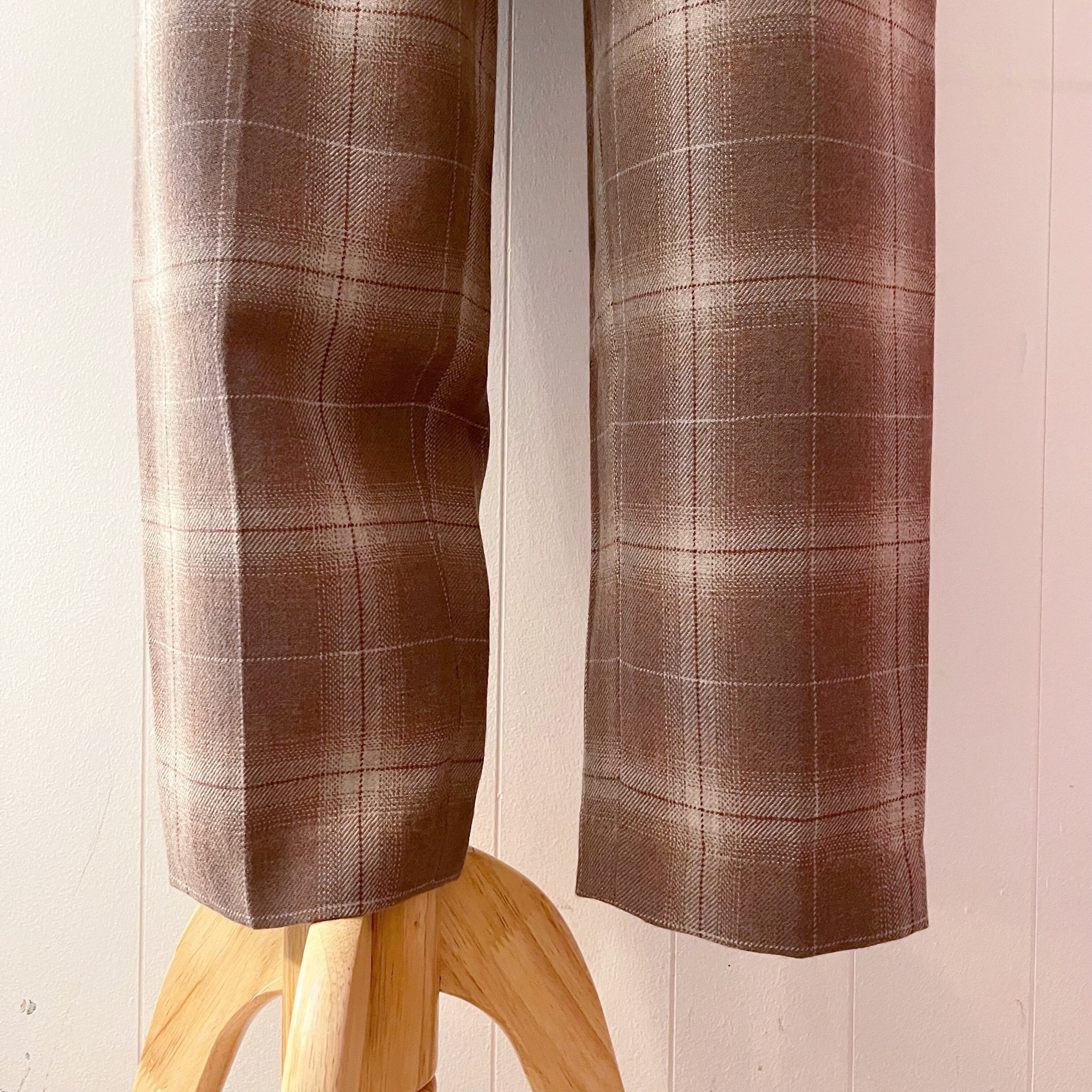 pale brown check tuck pants