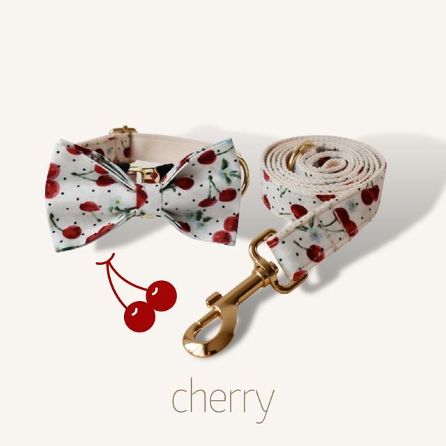 【パターンシリーズ】チェリー迷子札刻印サービス・犬用首輪＆リボン