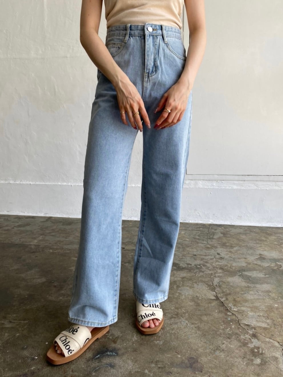 Chloé ロゴボタン ハイウエスト脚長Aラインデニムスカート