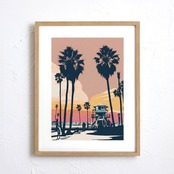 Santa Monica Beach｜西海岸の夕景が彩るビンテージアートポスター｜大人のレトロモダン空間に映えるサンタモニカの風景A2ポスター