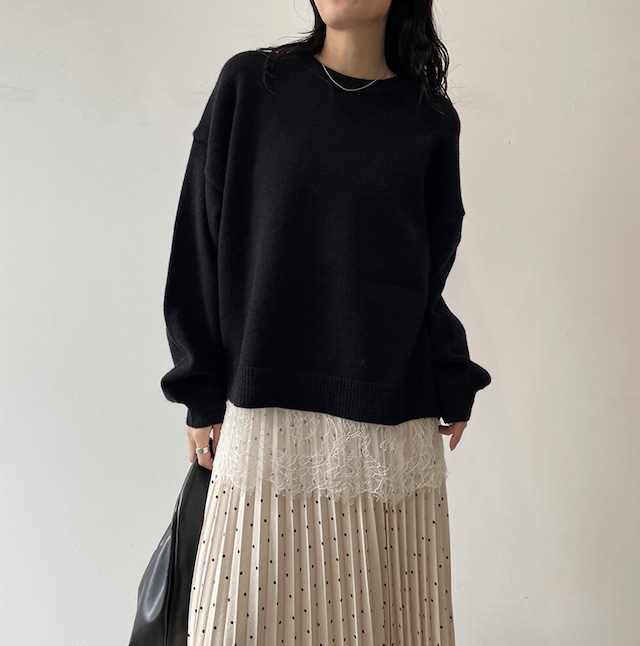 ナンバーミーTOKYO" LACE DOCKING KNIT PULLOVER"BLACK
