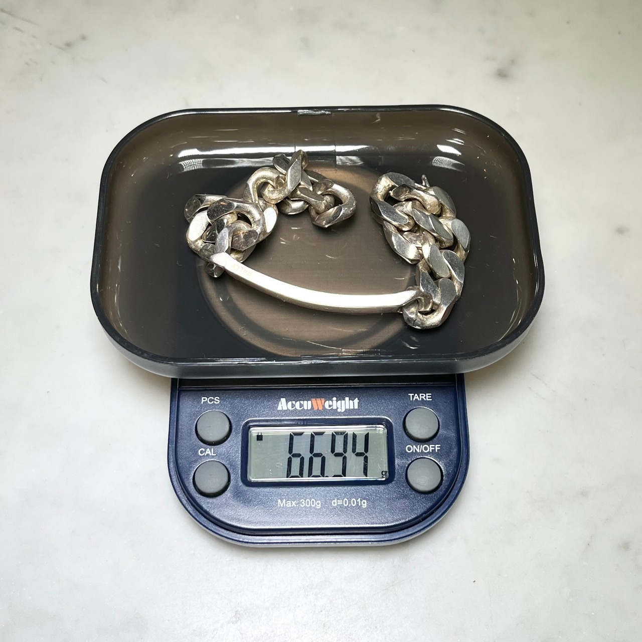 vintage BALLY silver flat link chain ID bracelet