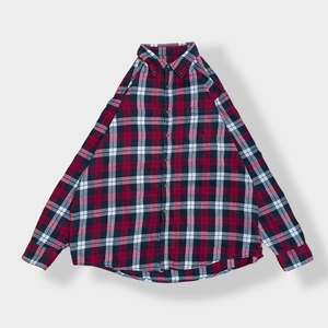 【FADED GLORY】コットン フランネルシャツ ネルシャツ 長袖 チェック柄 カジュアルシャツ XL ビッグサイズ 赤系 US古着