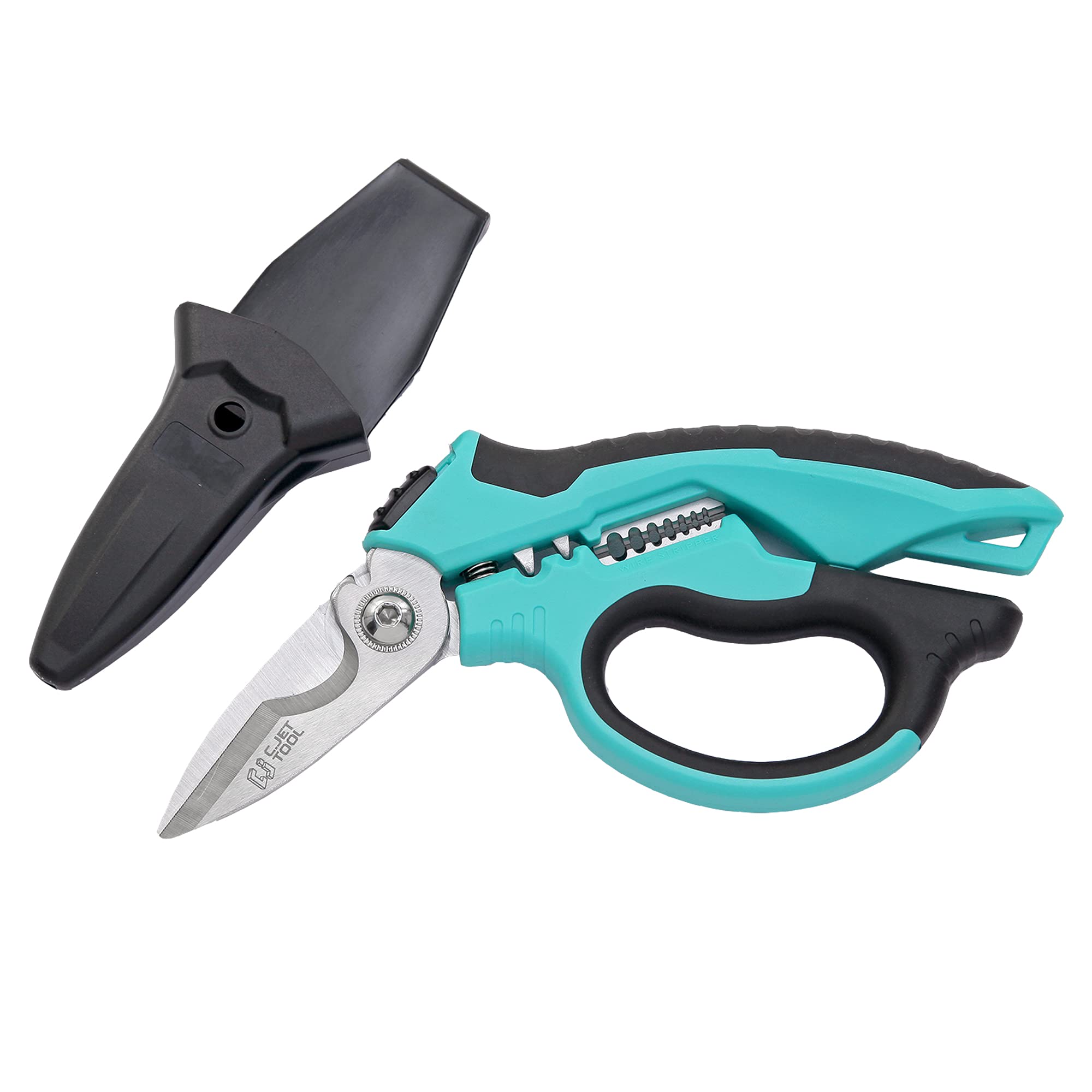 C.Jet Tool ワイヤーストリッパー 電工ハサミ ステンレス鋼製 角度付き 倍力型 強力 はさみ 金属 電気ケーブル ワイヤー 切断工具 多機能ハサミ 多用途タイプ コンパクト はさみ 200mm