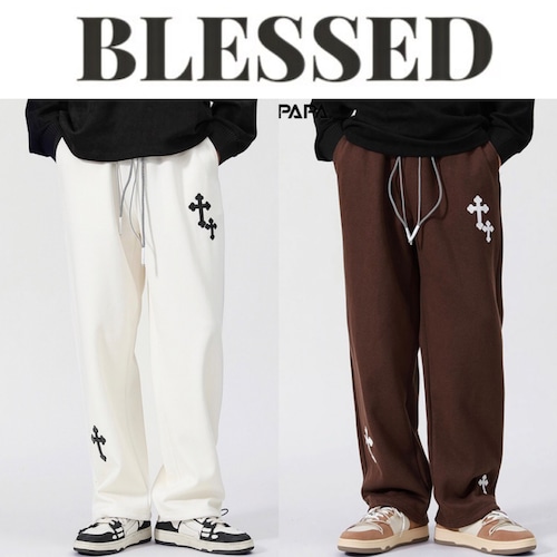 BLESSED クロスパッチ ワイドスウェットパンツ