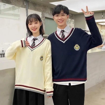 ニットカーディガン/ネイビー/ライン | Cachuum 韓国制服セレクト