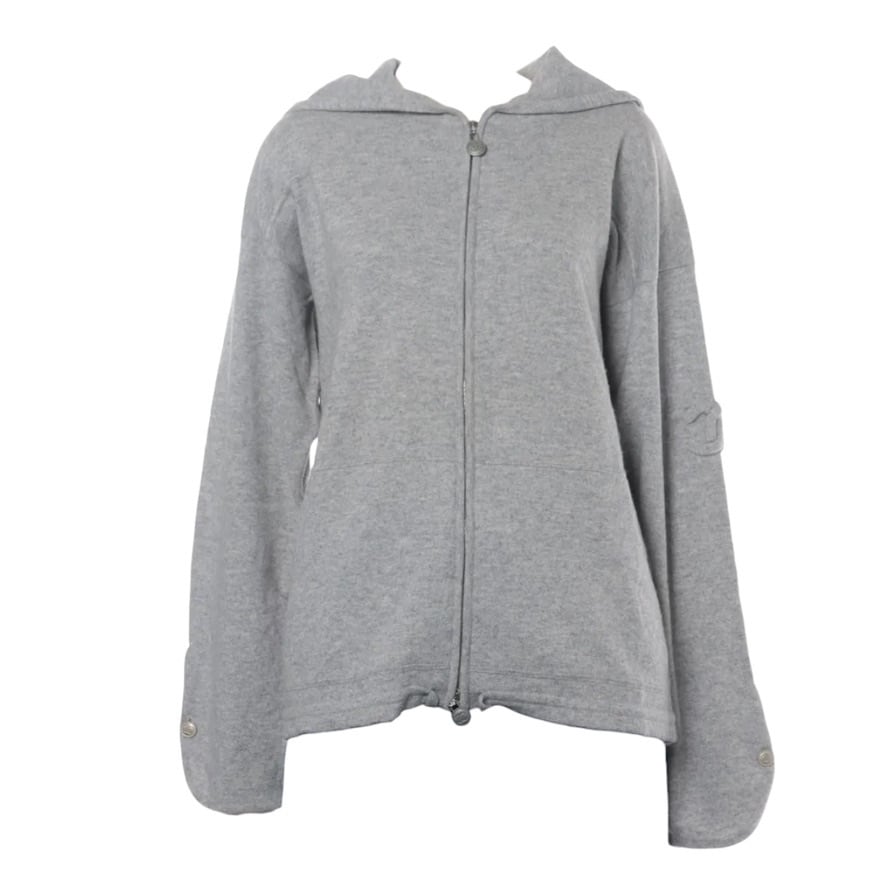 Ultra Rare◇CHANEL Cashmere Coco Mark Hoodie Knit Zip-Up Hooded Jacket Gray Size 46 P39408K02783