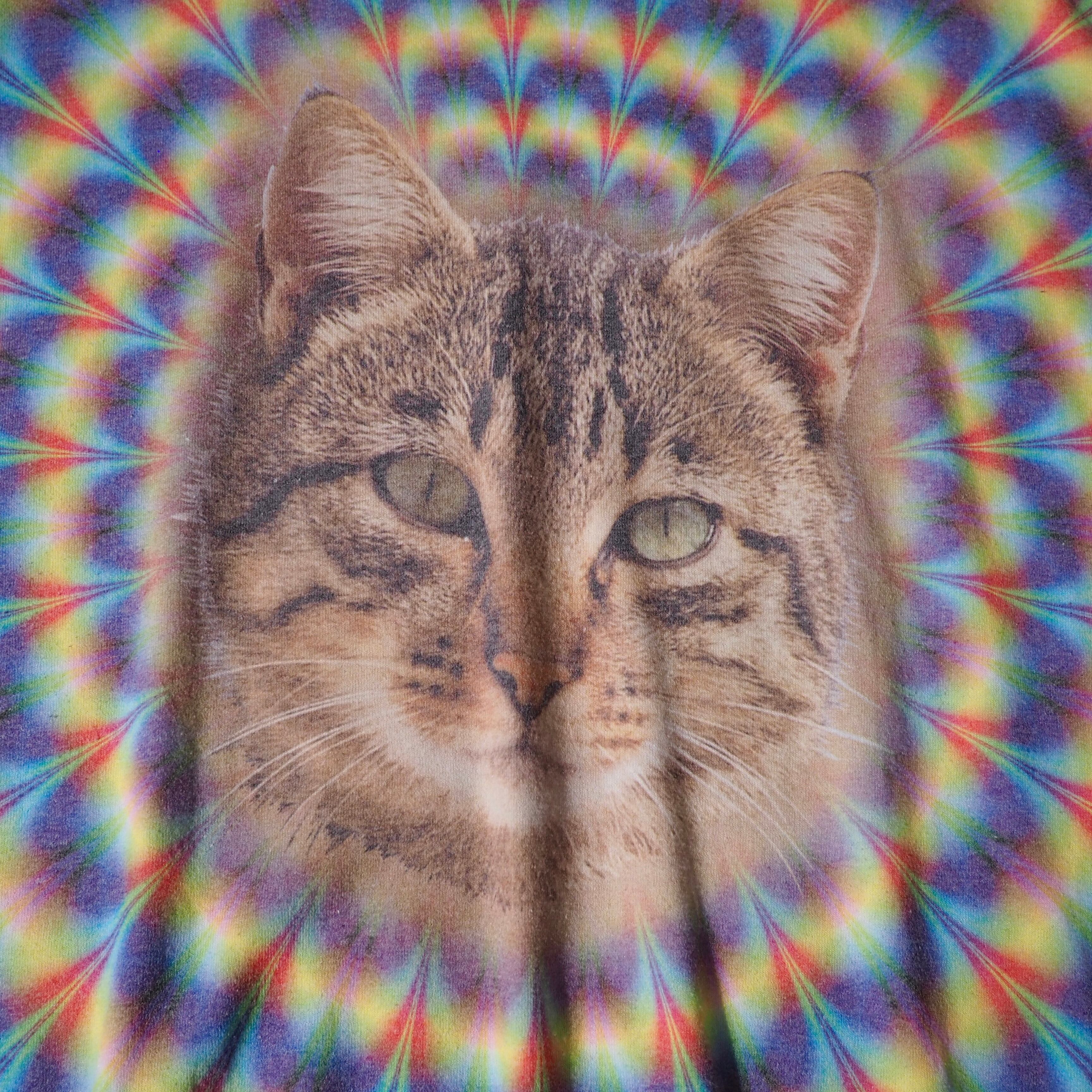 ” Psychedelic cat face ” photo printed loose Tee