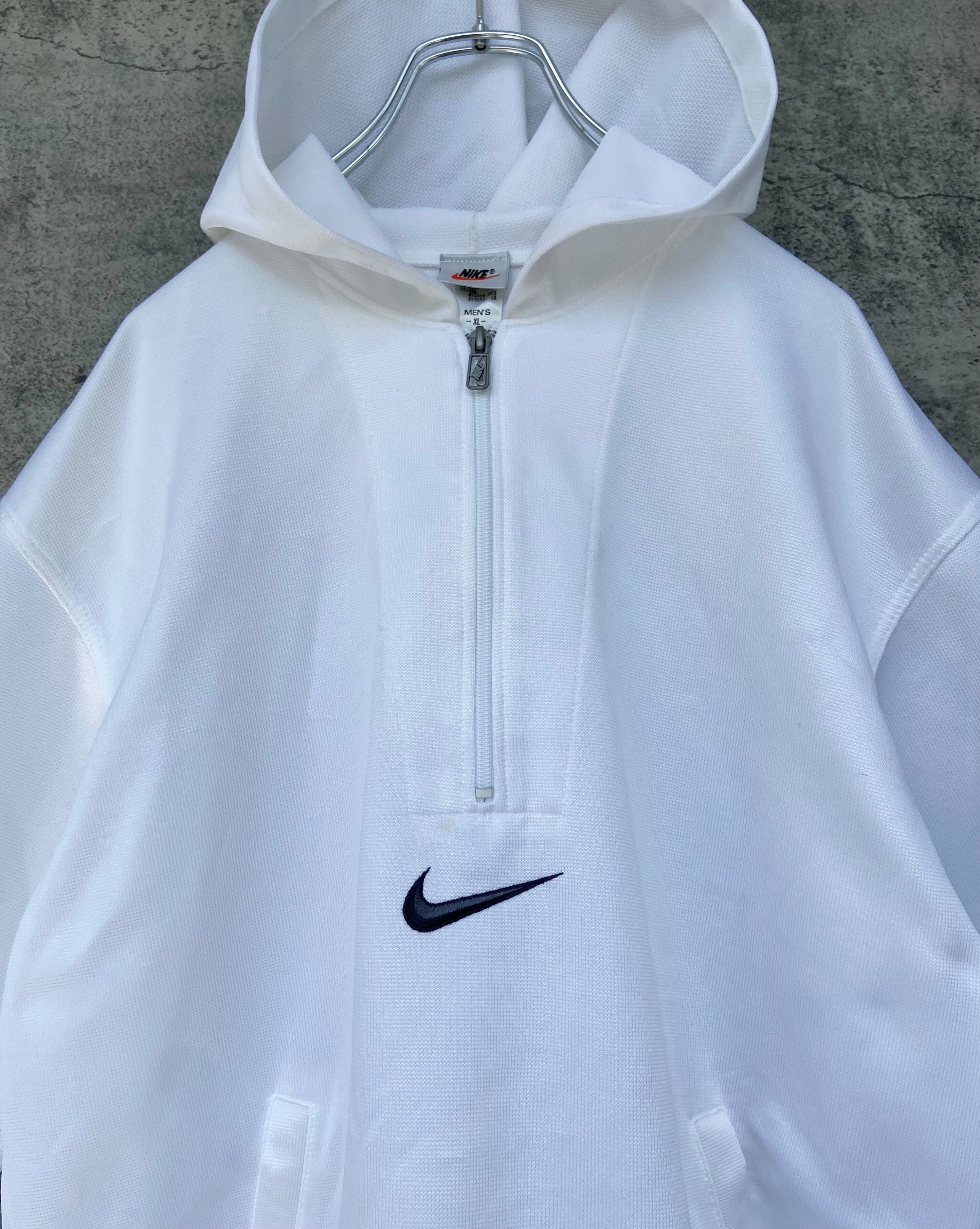 90s NIKE/ナイキ 刺繍 ハーフジップ プルオーバーパーカ バックロゴ 銀タグ