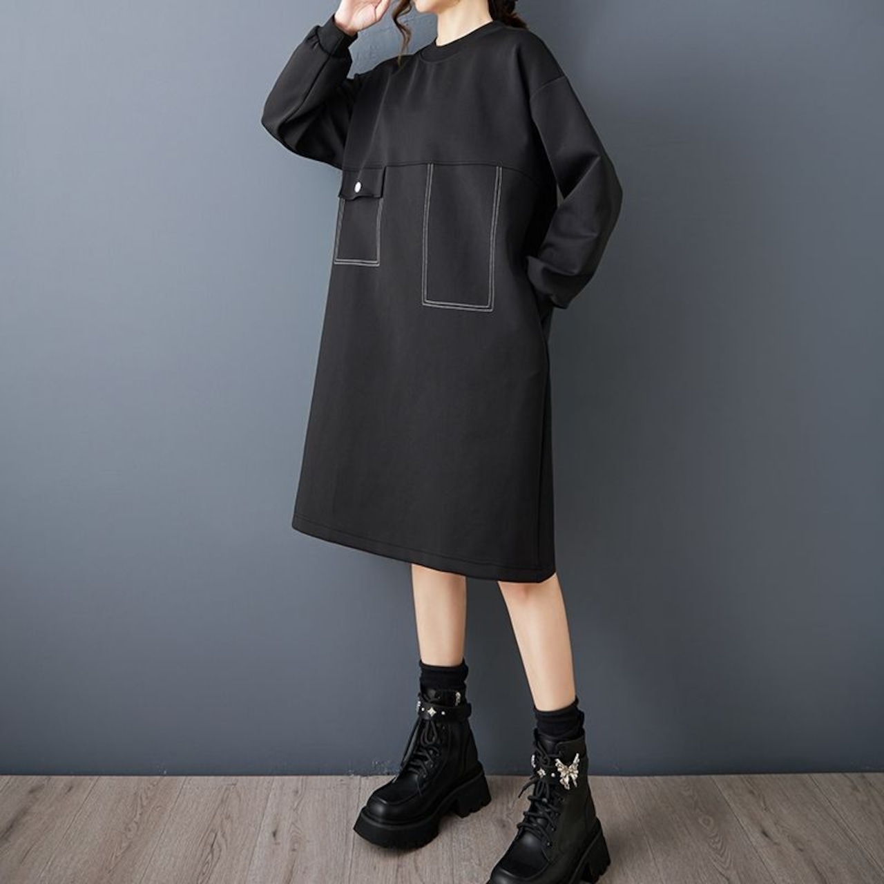 ステッチデザイン スウェットワンピース 60007