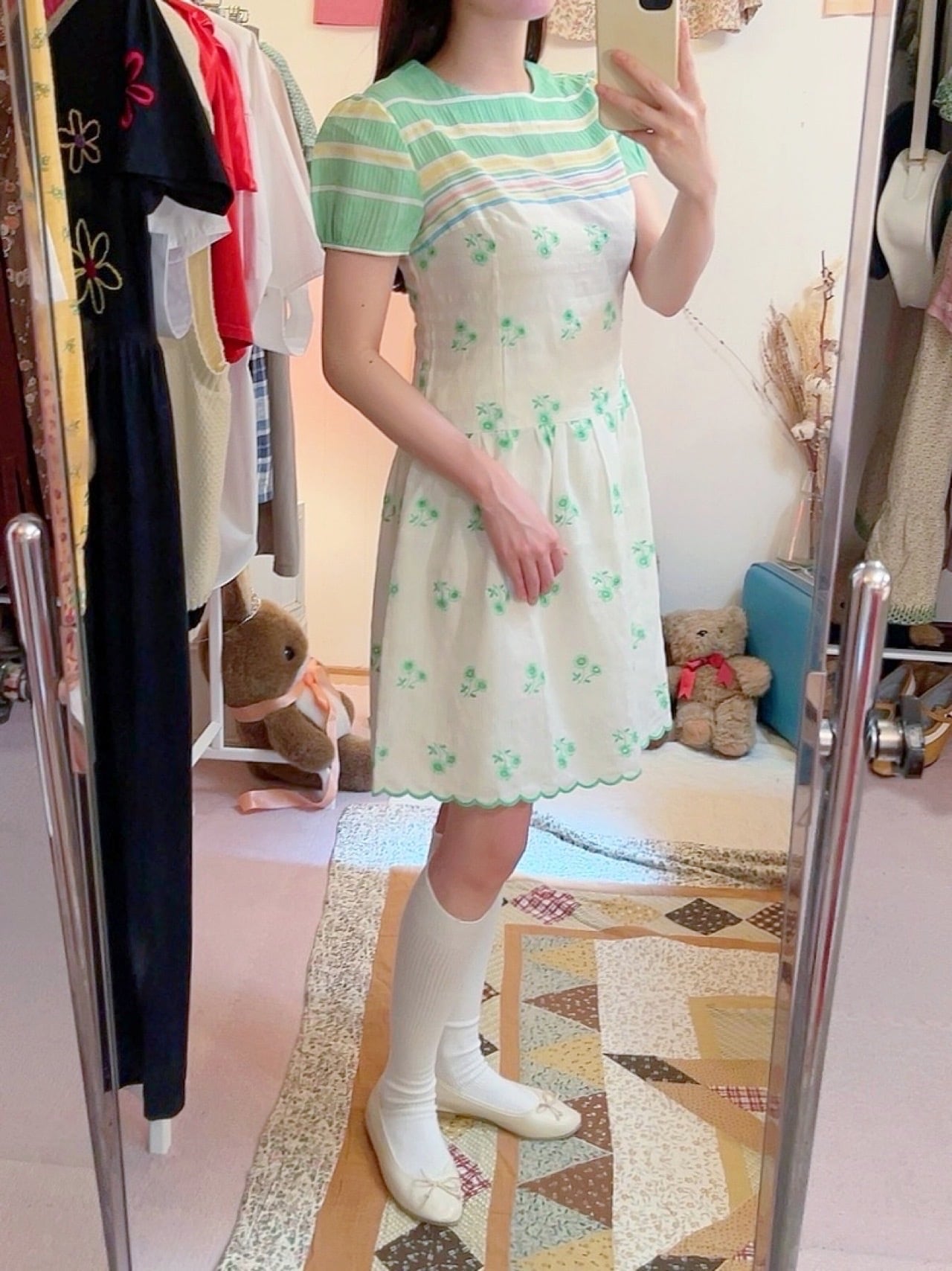 green flower mini one-piece