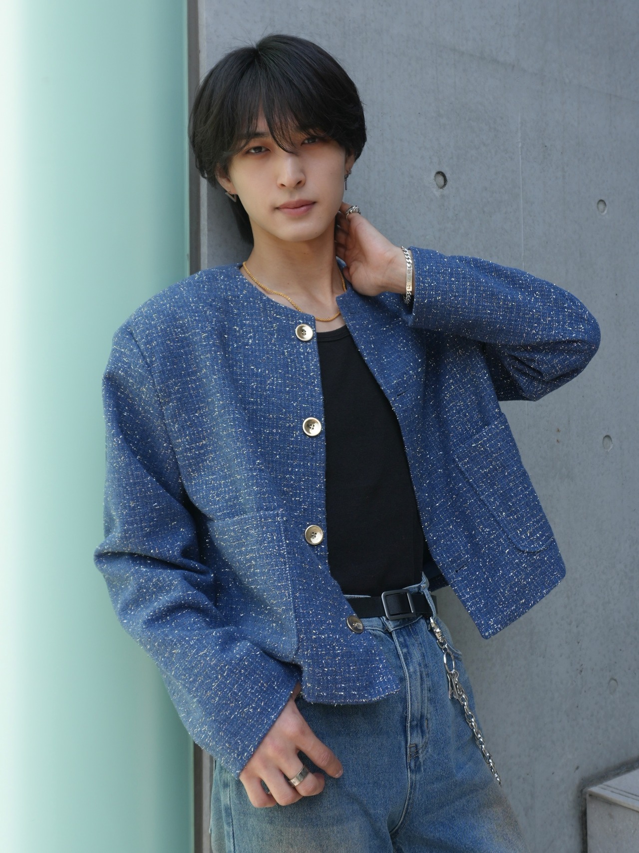 ALUDE SELECT】 nocollar lame tweed jacket(3color) | 【ALUDE】韓国 