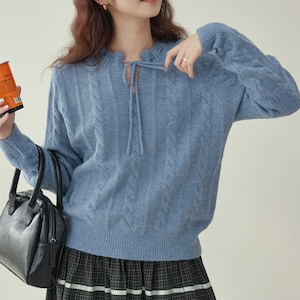 cable knit pullover with front tie