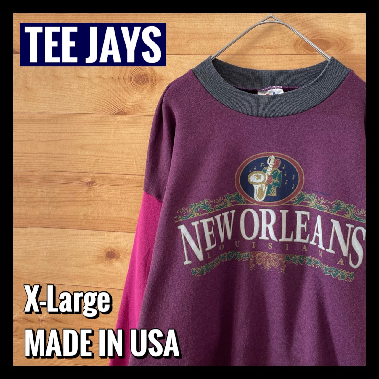 【TEE JAYS】90s USA製 JAZZ ニューオリンズ プリント スウェット トレーナー XL アメリカ古着