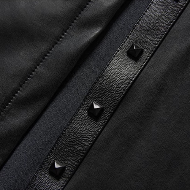 Studded high-waisted faux leather long skirt C0995