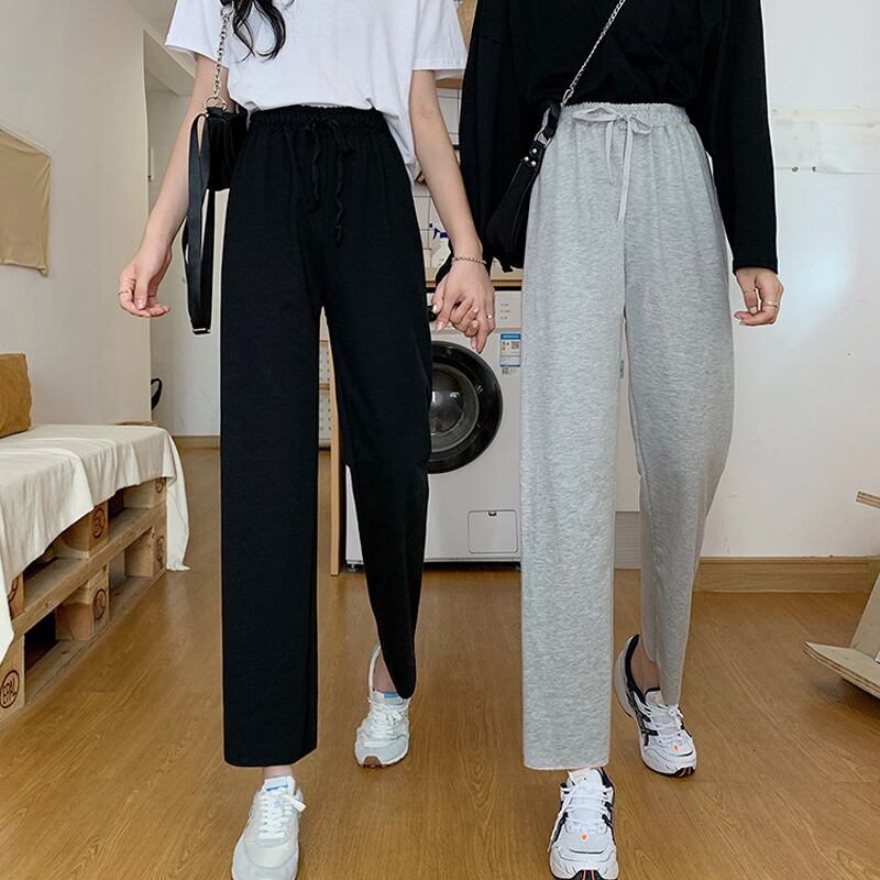 グレーパンツ スプリングオータム薄手ルーズワイドレッグハイウェストウェストブラックカジュアル 春物 秋物 ワイドパンツ スーパーモール56507635788