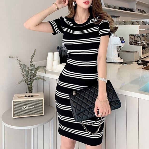 ボーダーリブニットワンピース A-0800 | miie online store