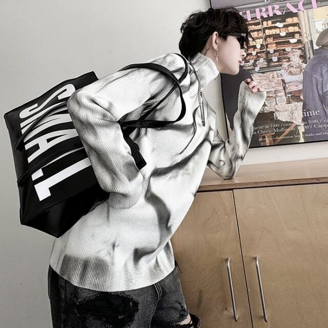 予約販売】タートルネック セーター 総柄 ハイネック グラデーション