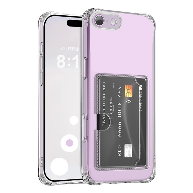 【Pinscher(ピンシャー)】 iPhoneSE用 2020/2022(第2/3世代) iPhone7用 iPhone8用 (透明 クリア)4.7インチ クリア スマホケース カバー バンパー ポケット ポケット付き カード収納 TPU Qi充電 耐衝撃 エアクッション 擦り傷防止 滑り止め 軽量 薄型 pc013-se-c