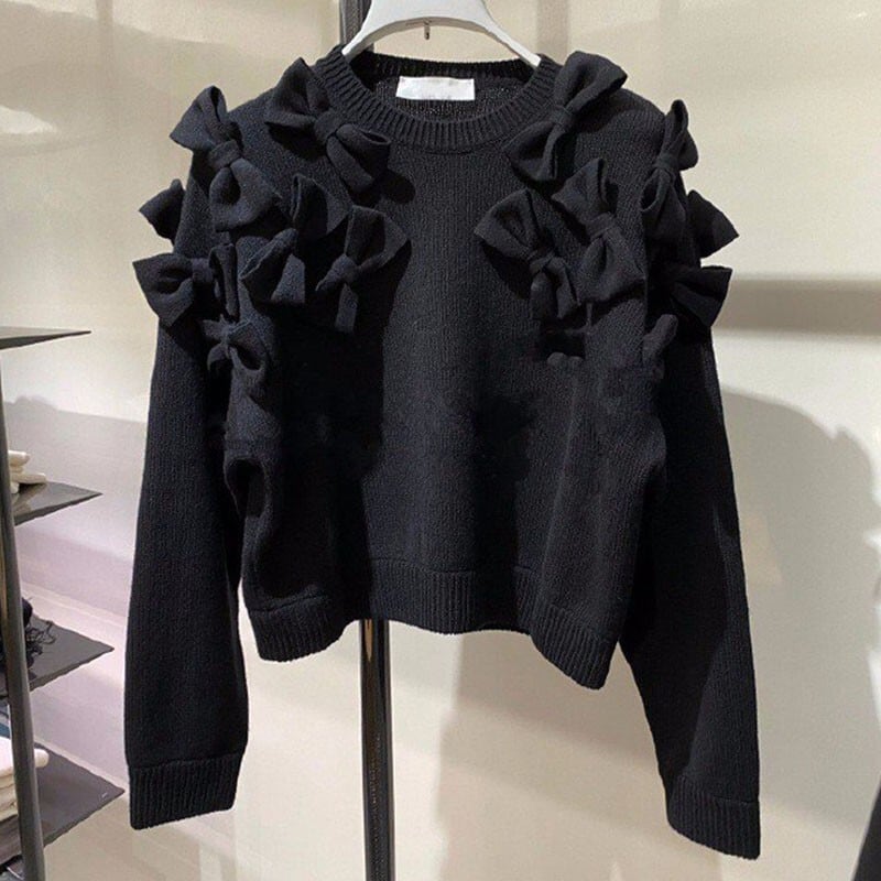 Ribbon black knit sweater