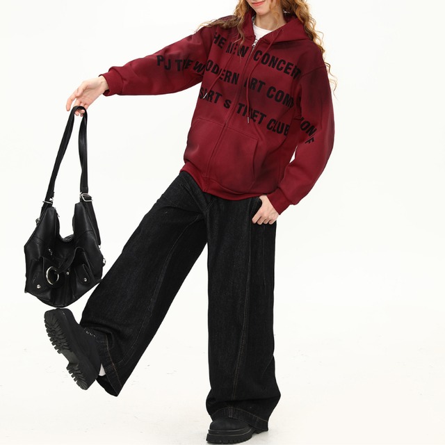 lettering dark red zip-up hoodie　レタリングダークレッドジップアップフーディー　J1349