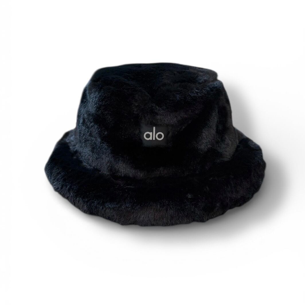 alo】【Faux Fur Bucket Hat】バケットハット ファー ブラック ロゴ