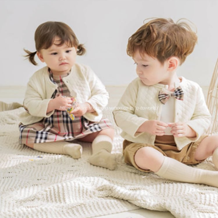 60 90 ロンパース カバーオール ワンピース 長袖 チェック柄 秋 冬 ベビー服 韓国風 可愛い 女の子 男の子 ベビー 子供服 Q Toworld キュートワールド 子供服